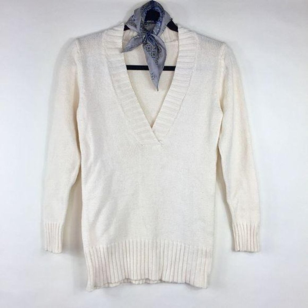 VTG FADED GLORY GIRLS VNECK CABLE KNIT CREME SWEATER XL 14/16